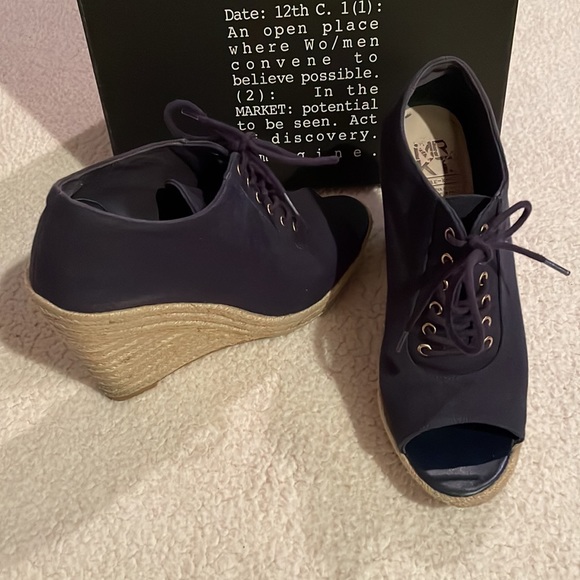 Gently worn Navy Wedge Heeled Open Toe Espadrilles by MRKT. Sz8 - Picture 2 of 8